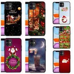 Christmas Tree Cases For iphone 15 14 Plus Pro Max 13 12 11 XS MAX XR X 8 7 6 Iphone15 Xmas Santa Claus 1.5MM Soft TPU Merry Gift Hat Snow Snowman Cute Lovely Black Phone Cover