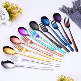 Forks Gold Rainbow Stirring Scoops Mug Ice Scoop Dessert Ladle Spoon Stainless Steel Fork Home Kitchen Dining Flatware Drop Delivery Dhtjc