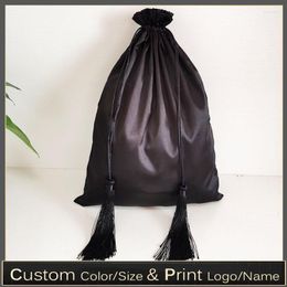 Gift Wrap 20P 30x40cm Custom Logo Luxury Silk Satin Drawstring Bag With Tassels Hair Extensions Bundles Wigs Makeup Packaging Bags