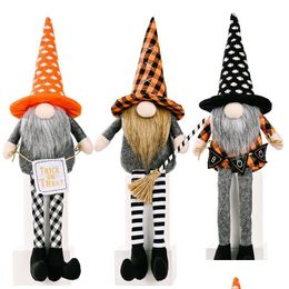 Other Festive Party Supplies Halloween Long Leg Rudolph Dolls Decorate Party Broom Faceless Whiskers Decoration Plush Gnomes Doll Dhr87