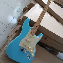 6 Strings Blue Electric Guitar with Cream Pickguard Maple Fretboard SSS Pickups Customizable