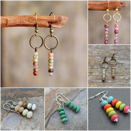 Dangle Earrings Bohemian Handmade Multicolor Stone Beads Hoop Drop For Women Golden Plated Wires Huggie Hoops Jewellery Bijoux