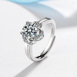 Cluster Rings Fashion Female Wedding Silver Color Round Zircon 4 Twist Crystal Adjustable Finger For Women Jewlery