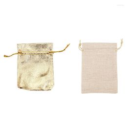 Jewellery Pouches 50Pcs Gold Foil Organza Bag Candy Gift Bags 7X9cm With 40Pcs Burlap Drawstring 13X10cm