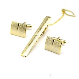 Cuff Link And Tie Clip Sets Gold Necktie Tie Clips Cufflinks Set Men Business Suit Shirt Tops Cuff Button Links Bar Fashion Jewelry Dhiz9