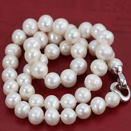 9-10 mm Fashion Cultured Freshater Real Pearls Necklace Round White 36"