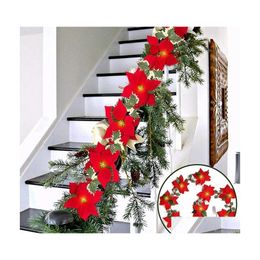 Christmas Decorations Christmas Decorations 2M 10Led Poinsettia Flowers Garland String Lights Xmas Tree Ornaments Indoor Outdoor Hom Dhp49