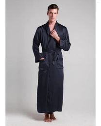 Men's Sleepwear YUNFREESILK 19 Momme Silk Men's Robe Contra Full Length Pure Luxury Bath Home Lounge Nightgown For Wedding Party