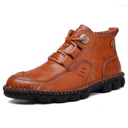 Boots Men's Ankle Leather Fad Autumn Winter Men Shoes Quality Real Vintage British Military Plus Size 38-48