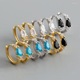 Hoop Earrings Water-Drop Shape Blue Geometric Zirconia For Women Simple Style Shiny Crystal Lovely Tiny Huggie Earring Jewellery