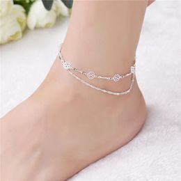 Anklets Silver Color For Women Simple Double Layers Charm Foot Chain Ankle Bracelets Barefoot Beach Jewelry SB165