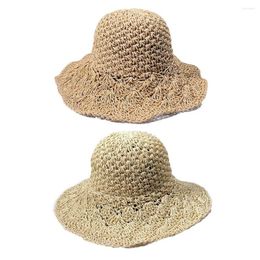 Chapéus largos da borda Summer Womens Spring Panamá Hat Straw Girls Vintage Beach Chapeu Feminino Crocheted Sun