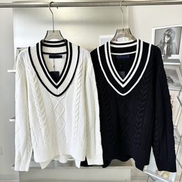 1131 2022 Autumn Womens Sweater Long Sleeve Cardigan V Neck Black White Fashion Striped Clothes yishang