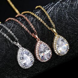 Pendant Necklaces 2022 Fashion Women Silver Plated Water Drop Cubic Zirconia Necklace Charm Bridal Resplendent Crystal Eternal Wedding