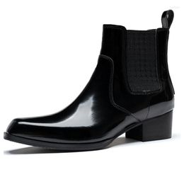 Boots Fashion Autumn Winter High Heels Men Genuine Leather Ankle Italian Business Dress Shoes Square Toe Cowboy