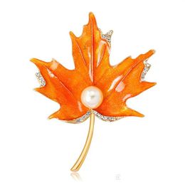 Pins Brooches Yellow Maple Leaf Rhinestones Pearl Brooches For Women Men Metal Enamel Brooch Scarf Pins Fashion Jewelry Drop Deliver Dhwfh