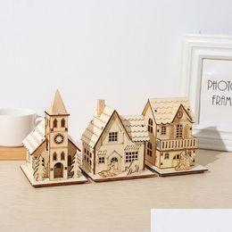 Christmas Decorations Christmas Decorations Mini Glowing Wooden House Led Light Ornament Church Elk Design For Home Village Farmhous Dhzu3