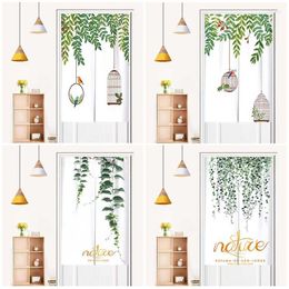 Curtain Pastoral Green Plant Thick Linen Door Living Room Bedroom Kitchen Curtains Home Entrance Decoration Customizable