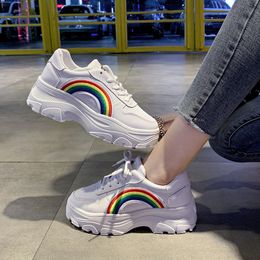 Dress Shoes Casual Women Platform Sneakers Fashion Rainbow White Wedges Female Autumn Winter Lace Up Vulcanize Woman 221124