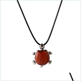 Pendant Necklaces Natural Red Carnelian Turtle Crystal Pendant Women Charka Healing Tortoise Jewelry Necklace 18 For Party I Dhgarden Dhtpq
