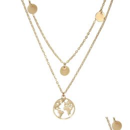 Strands Strings Round Layered Necklace Exquisite Mother Family Lovers Jewellery Best Friends Sisters World Map Pendant Double Dhgarden Dhtfq