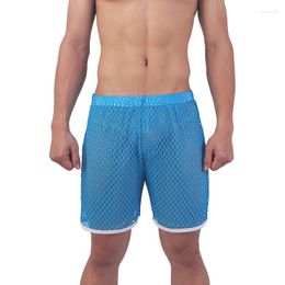 Underpants Sexy Mens Underwear Boxer Shorts Mesh See Through Breathable Male Loose Hollow Out Pyjama Pants Sleep Bottoms