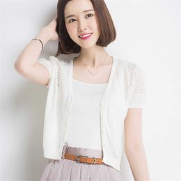 Women's Sweaters Summer New Short Sleeve Vest Small Cape Female Short Design AllCompetition Air Conditioning Shirt Sunscreen Knitted Jacket thin J220915