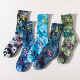 Men's Socks Skull Skateboard Trendy Tie-dye Stockings Terry High Street Trend Line Solid Colour Cotton Plus Size Funny
