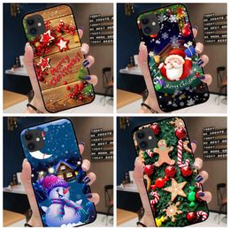 Xmas Merry Christmas Cases For iphone 15 14 Plus Pro Max 13 12 11 XS MAX XR X 8 7 6 6S Gift Soft TPU Santa Claus Hat Tree Snow Snowman Red Black Gel Phone Cover Back Skins Coque