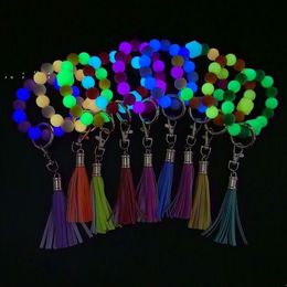 Party Favor luminous silicone bead keychain Wristlet Bracelet Silicone Glow in the Dark Beaded for Women Gifts