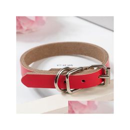 Dog Collars Leashes Leather Dog Adjustable Collar Pin Buckle Collars Neck Lace Pet Supplies Red Pink Blue Drop Delivery Home Garden Dhily