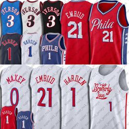 James Harden Joel Embiid Basketball Jersey 2023 City Tyrese Maxey Allen Iverson Julius Erving Jerseys Throwback