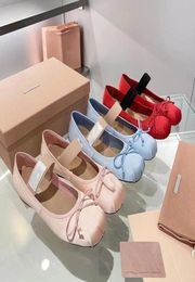 miui Shoes 2022 Ballet New Women Satin Bow Comfort and Leisure Loafer Flat Dance Shoe Ladies Girl Holiday Stretch Mary Jane Shoes2349578