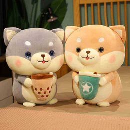 1Pc Cute 2045Cm Shiba Inu Plush Dog Drinking Bubble Tea Toy Stuffed Soft Animal Boba Pillow Doll For Girls ldren Birthday Gift J220729