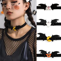 Choker DIEZI Vintage Cool Halloween Party Black Ghost Velvet Necklace For Women Gothic Punk Wing Pendant Gift Jewellery