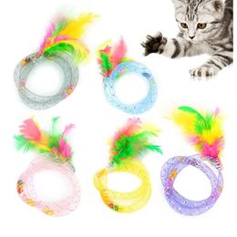 Cat Toys 5Pcs Toy Hose Feather Bell Spring Beating Funny Interactive Loves To Play Pet Circle Drop