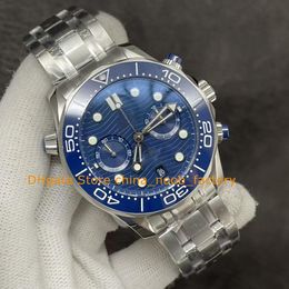 4 Style Chronograph Watch for Mens 44mm Blue Dial Ceramic Bezel Stainless Steel Bracelet Automatic Cal.9900 Movement Chrono Sport Mechanical Watches