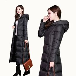 Womens Down Parkas Winter Jackets Women Coat Female Slim Parka OverKnee Cotton Padded Korea Hooded Warm Black Solid Long 221124