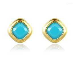 Stud Earrings 2022 Genuine Retro Fashion Artificial Colour Treasure Ladies Simple Square Valentine's Day Gift