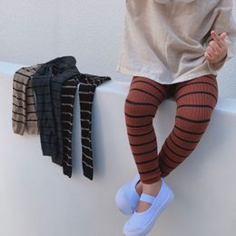 Leggings Tights Kids Fashionable Striped High Waist Pants for Girls Boys Ribbed Pantyhouse BlackBeigeBrick RedGrayish Blue 221125