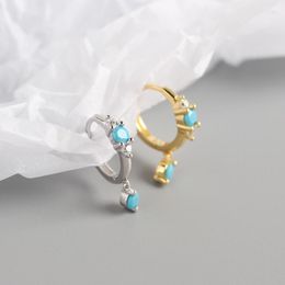 Hoop Earrings Girls' Lovely Small Blue CZ Stone Shiny Crystal Stud Tiny Huggie Trendy Hoops Charming Earring Piercing Accessory