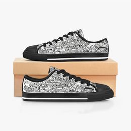 Männer Frauen DIY maßgeschneiderte Schuhe Low Top Canvas Skateboard Sneakers Triple Black Individualisierung UV-Druck Sport Sneakers Shizi 2157-4