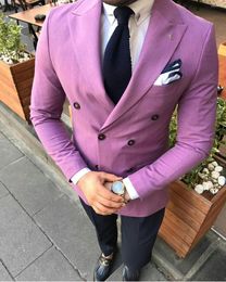Men's Suits Light Purple 2 Pieces Mens Fashion Blazer Designs Slim Fit Suit Jacket Pants Men Wedding Tuxedos