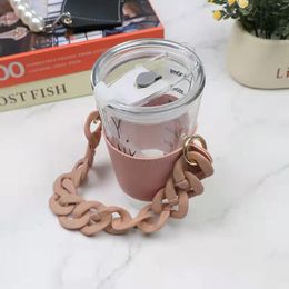 Other Kitchen Dining Bar PU Leather Milk Tea Fashion HandHeld Holder Detachable Chain Outdoor Picnic Portable Coffee Cup Outer Packing Bag No Water 221124