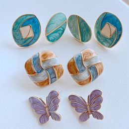 Handmade Enamel Butterfly Geometric Studs Earrings Vintage Metal Eardrop 925 Silver Needle Women Earrings Accessories Wholesale 10 pair/lot