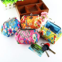 DHL300pcs Coin Purses Lady Floral Colourful Prints Gold For Wrapping Solid Wallet