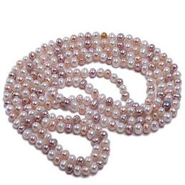 7-8MM Pink white purple multicolor Pearl Necklace Long 100INCH