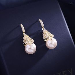 Dangle Earrings Fashion Cubic Ziron Pearl Drop For Women Party Jewelry Wedding Bride Fine Luxxury Accessories