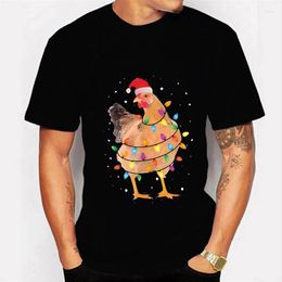 Men's T Shirts Brand Men's T-shirt Cotton Funny Chicken Print Tshirt O-neck Men Christmas With Hat Oversized Male Tee