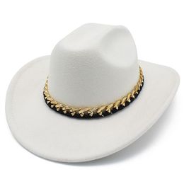 Roll up brim Fedora Hat with Chain Cowboy Hats Felt Jazz Cap Women Men Fedoras Autumn Winter Fashion Top Caps Trilby